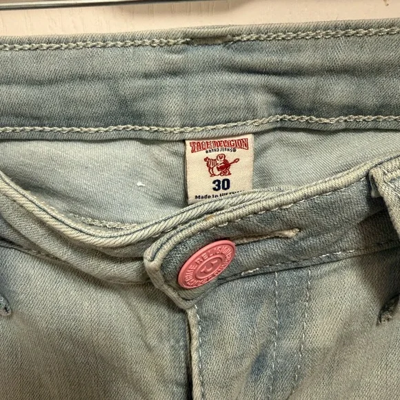 True Religion Light Blue Skinny Jeans with Pink and Black Accents - Picture 2 of 4